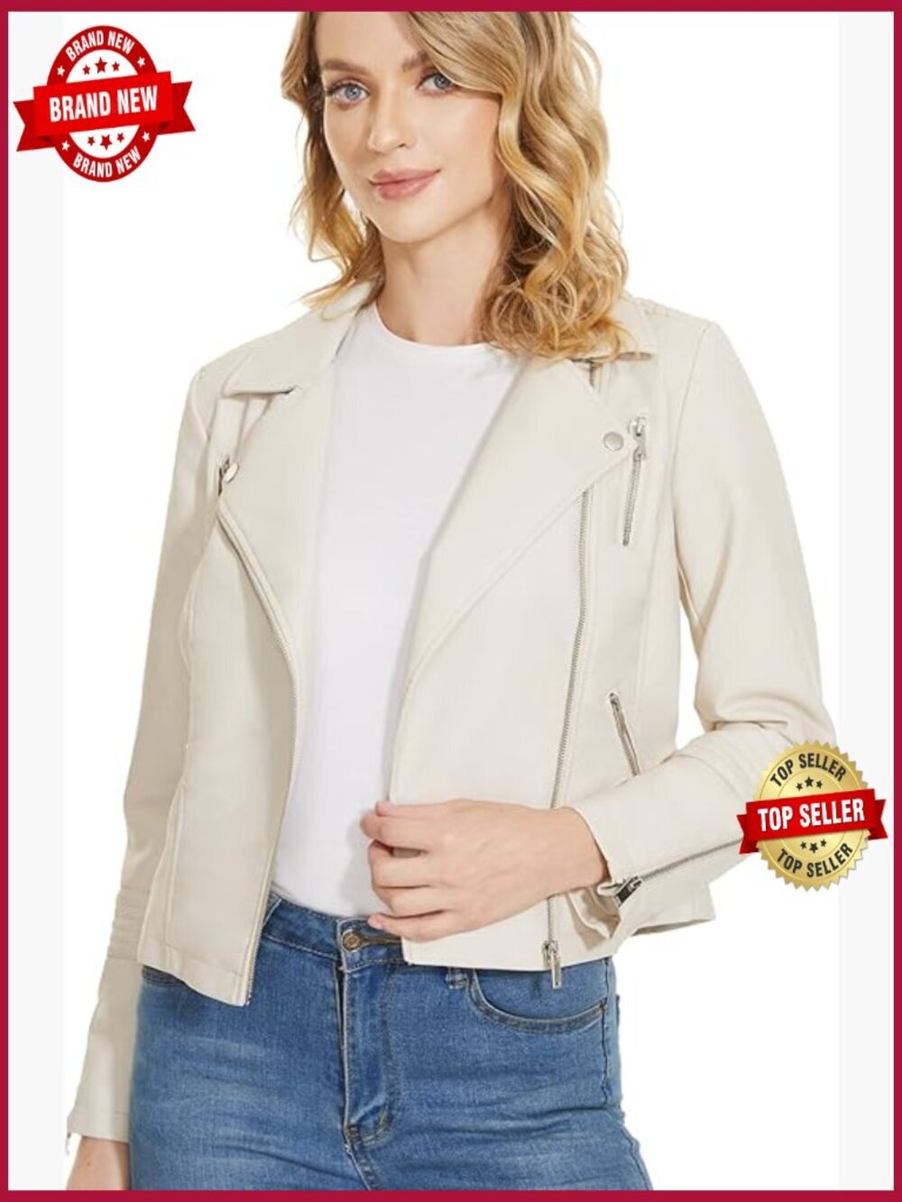 Faux Leather Moto Biker Jacket Vegan Women Coat